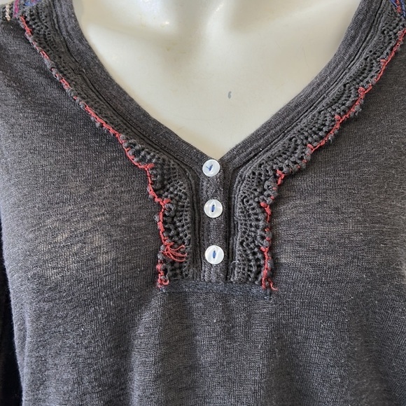 Free People Siesta Fiesta Top Embroidered
Henley Shirt Dark Grey Sz XS - Picture 4 of 12